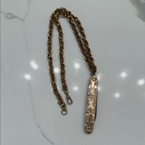 Vintage gold fill necklace chain dog clip and knife